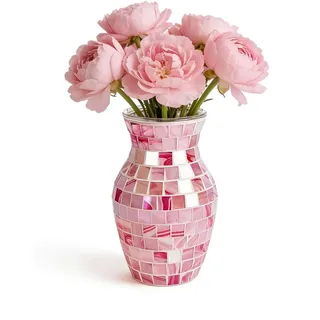 Sweet Pink Vase, Pinke Glasvase 20cm, Modern Boho Blumenvase mit hochglänzendem Finish, Dekorative Vase 10cm Öffnung für Tisch, Wohnzimmer, Fensterbank, Sweet Pink Design Vase