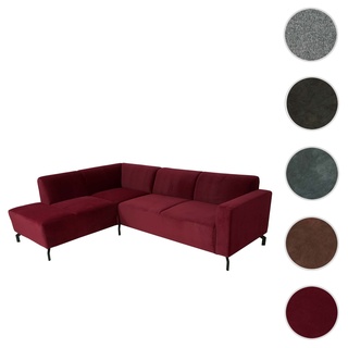 Ecksofa HWC-J60, Couch Sofa mit Ottomane links, Made in EU, wasserabweisend 247cm ~ Samt bordeaux-ro