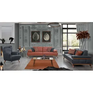 Designer Wohnzimmer Garnitur Kunstleder Sofas Ledersessel 3tlg Möbel Set