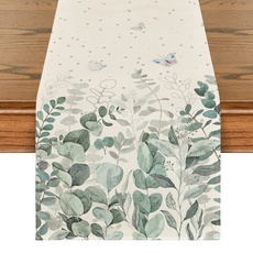 Artoid Mode Eukalyptus Grünes Blatt Sommer Tischläufer, Saisonnal Küche Tisch Dekoration Drinnen Urlaub Party Dekor 40x100 cm