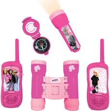 Lexibook, Barbie, Abenteurerset für Kinder, Walkie-Talkies 120m, Fernglas, Kompass, Taschenlampe, Pink, RPTW12BB