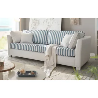 furn.design Sofa 2,5-Sitzer creme blau gestreift, Landhaus 200 cm, Couch inklusive 4 Kissen , Creme, Blau , Textil , Echtholz , Gestreift, Uni , eckig , 200x88x96 cm , Wohnzimmer, Sofas & Couches, Sofas, 2-Sitzer Sofas