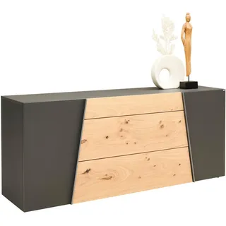 Voglauer Sideboard , Graphitfarben, Wildeiche , Holz , Wildeiche , furniert, massiv , 2 Fächer , 3 Schubladen , 192x82x51.6 cm , Goldenes M, Made in Austria , Typenauswahl, Beimöbel erhältlich , Holzmöbel, Kommoden Holz, Sideboards Holz