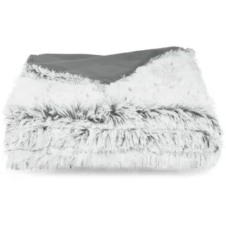 ZOLLNER Kuscheliger Deckenbezug mit Reißverschluss - 135x200 cm - waschbar bis 30°C – weißes Fellimitat auf grauem Fleece - Oeko Tex® Zertifiziert
