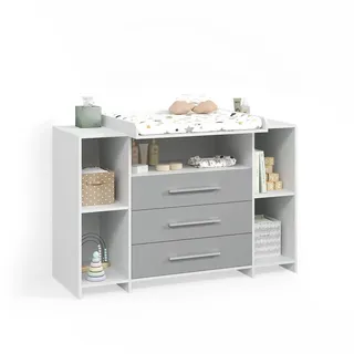 livinity® Wickelkommode Torino Weiß/Grau XL mit Schubladen
