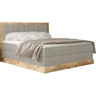 KOLLEKTION ALMA Gepolstertes Kontinentalbett - Elegantes Eichenholz, Hochwertige Bonnellfeder-Matratzen, Komforthöhe 65 cm, Modernes Design 140x200 cm Esche
