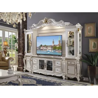 Fernseh Wand Klassisch Wohnwand Echt Handarbeit Holz Vitrine Regal Barock Rokoko