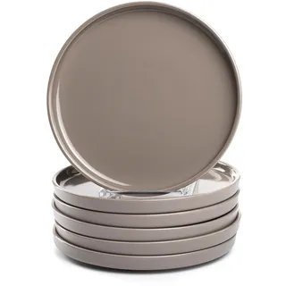 LEONARDO Speiseteller ROMA 6er Set • Ø 22 cm • Mikrowellen- & Spülmaschinengeeignet • stapelbar • Geschirr für 6 Personen • Steingut-Teller mit glasierter Oberfläche • taupe • 027921