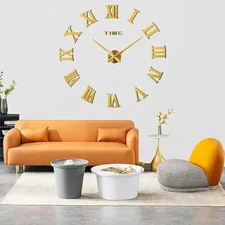 Coraltree DIY 3D Wanduhren Moderne Mute große Wanduhr XXL Stumm Spiegel Aufkleber für Dekoration Geschenk Nach Hause Restaurant Büro und Hotel (Gold)