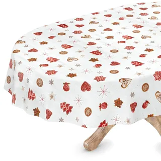 Tischdecke abwaschbar Weihnachten Wachstuchtischdecke Oval 140 x 180cm Schnittkante Silvester Wachstuch
