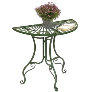 Tisch Halbrund Wandtisch 93995 Beistelltisch Metall 80 cm Gartentisch Halbtisch Halbrundtisch Wandkonsole Konsole Wand - Grün, Gold
