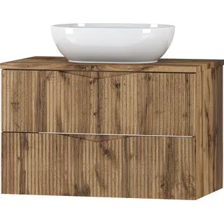 Badezimmer Waschtisch mit 80 cm Breite in Eiche mit gerillter Front, 2 Schubladen - CALURI-140