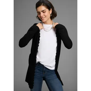 LAURA SCOTT Strickjacke Feinstrick in Longform mit femininer Wellenkante schwarz