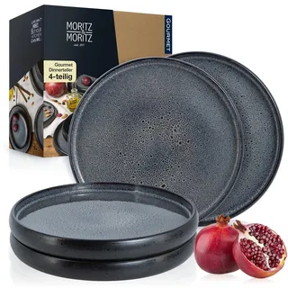 Moritz & Moritz Tafelservice Moritz & Moritz SOLID 4x Dinnerteller Grau (4-tlg), 4 Personen, Steinzeug, Geschirrset grau