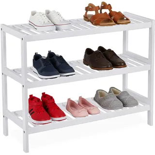 Relaxdays Schuhregal 70 x 55 x 26 cm 3 Ebenen weiß / weiß