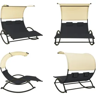 vidaXL Doppel Sonnenliege mit Sonnendach Textilene Schwarz und Creme - Sonnenliege - Sonnenliegen - Gartenliege - Gartenliegen - Schwarz