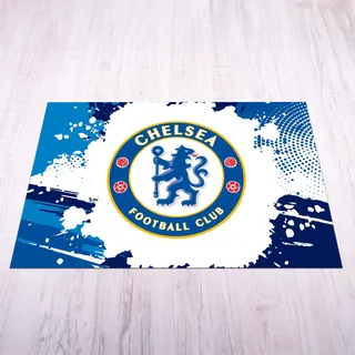 Licensed Décor Chelsea FC Matte – klein (70 cm (B) x 100 cm (H) – farbiges Wappen auf grafischem Spritzer