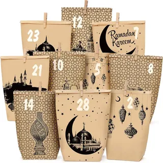 DIY Ramadankalender für Kinder Papiertüten Aufkleber Dekoration 30 Stück - Naturbelassen