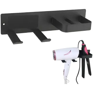 Föhnhalter Wand Ohne Bohren, Haartrocknerhalter, Selbstklebend Fönhalterung Edelstahl, Glätteisen Halterung, Fönhalterung, Glätteisenhalter für Hotel Baderzimmer Wohnzimmer Barbershop(Schwarz)