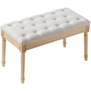 VEVOR Polsterbank Schminktisch 80 x 40 x 48 cm, Rechteckige Schminkbank, Beinen aus Gummibaumholz, Bettbank, Flurbank, Hockerbank Eingangsbank für Esszimmer, Wohnzimmer, Schlafzimmer, Flur, Beige