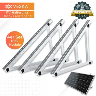 Balkonkraftwerk Halterung Solarhalterung 114cm für Flachdach Freistehend Solarmodul Aufständerung 45 Zoll PV Modul verstellbar Winkel 0-90 Grad - Silber