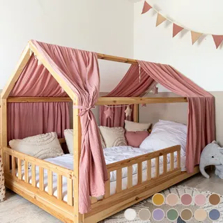 lilimaus Hausbett Himmel [in 12 Farben] Betthimmel Hausbett aus 100% Baumwolle Musselin - Stoffhimmel für Hausbett Deko Mädchen & Jungen - Himmel für Hausbett Kinder - Bett Vorhang Kinderbett
