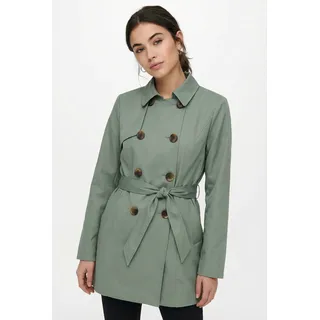 Trenchcoat ONLY "ONLVALERIE TRENCHCOAT OTW NOOS", Damen, Gr. XS, laurel wreath, Web, Obermaterial: 100% Polyester, unifarben, figurumspielend ca. Mitte Oberschenkel, Mäntel Trenchcoat
