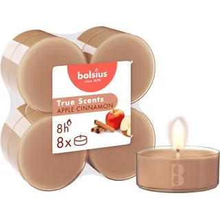 Bolsius True Scents – 8 Teelichter Maxi Duft – Apfel Zimt – Lange Brenndauer von 8 Stunden – Kerze für den Innenbereich – Natürliche Extrakte – Veganes Wachs – Ohne Palmöl