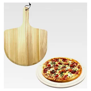 Pizzastein für Backofen 30x30cm mit Holz-Pizzaschaufel aus Cordierit