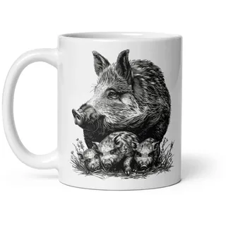 Tasse Natur Hirsch Wildschwein Fuchs Laie Markassin Wald Spaziergang Jagd Tiere Landschaft Tee Kaffee Original Tasse Geschenk Kollege Herren Damen Naturforscher Opa Oma (Sanglier)