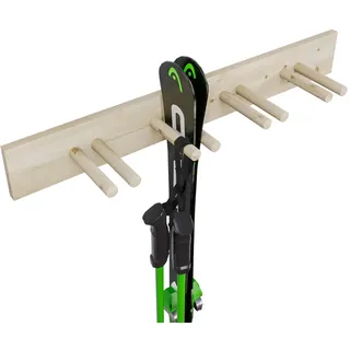 QLS Wand Skihalterung für 4 Paare 90 cm Nordic Walking Trekking Stöcke (Unbehandelt)
