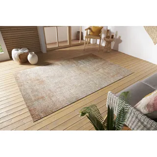 Nouristan Gizeh In- & Outdoor Teppich Flachgewebe – Modernes Design, Vintage Optik, Used Look, Waschbar, Wetterfest & UV-beständig für Balkon, Terrasse, Garten, Wohnzimmer – Creme Rot, 230x340cm