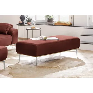 W.Schillig Polsterhocker run, mit elegantem Holzsockel, Füße in Chrom glänzend, Breite 150 cm rot