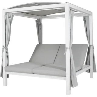 HOME DELUXE - Sonnenliege - LYON inkl. Abdeckung, Maße: ca. 208 x 188 x 207 cm, FARBE: Weiß, Loungebett für 2 Personen, inkl. Vorhänge und Sonnendach I Gartenliege Doppelliege Gartenliege - Weiß, Grau