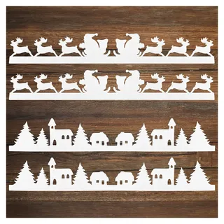 com-four® 4× 180 cm Winter-Dekogirlande - 7,2 Meter Deko-Band mit Schlitten, Weihnachtsmann und Winterstadt - weihnachtliche Tischdeko - Tischläufer für Weihnachten (4× 180cm)