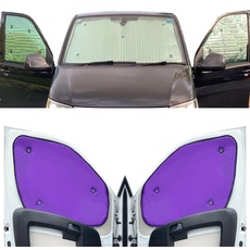 Fensterrollo-Set Kombatibel Mit FIAT Doblo High Top (2000-2010)(High-Top-Komplettset + Scheunentore + Schiebefenster) Rückseite einfärben Lila, Reversibel und Thermisch