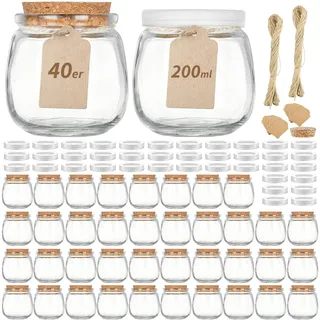 Absovetu 40 Stück Kerzengläser, Marmeladengläser Klein 200 ml, Honiggläser | Kerzenglas, Kleine Gläser mit Deckel, Kleine Marmeladengläser, Dessertgläser mit Deckel, Gläser für Kerzen, Weihnachten