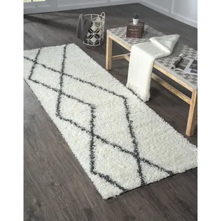 Myflair My Shaggy Raute Hochflorteppich 80 x 200 cm Beige/Silber/Weiß