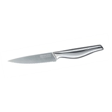 Nirosta Küchenmesser Swing 23 cm – Gezahnte Klinge mit 11 cm – Scharfes Messer in Profi-Qualität für Obst, Gemüse & Co – Handgeschärfter Taper-Klingenschliff – Sandgestrahlter Anti-Rutsch-Griff