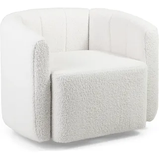 COSTWAY Drehbarer Sherpasessel mit breitem Sitz, moderner Akzentstuhl mit geschwungener Rückenlehne und Armlehnen, kürbisförmiger Lesesessel - Weiß