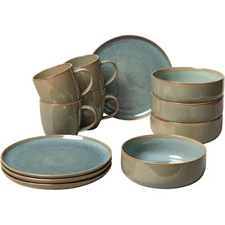 Villeroy & Boch Frühstücksservice , Grün , Keramik , 12-teilig , 34.5x19.4x32 cm , Geschirr, Geschirrsets, Kaffeeservice