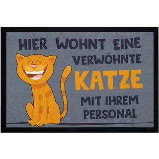 MoonWorks® Fußmatte mit Spruch verwöhnte Katze lustig Tiermotiv Katzenbesitzer rutschfest & waschbar schwarz 60x40cm