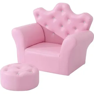 Fortuna Lai Spielsofa für Kinder, Kindersofa mit Ottomane, Kindercouch Prinzessinnen Spielsofa Kindercouch Mini Couch für Kuschelecke, Kinderzimmer, Spielzimmer, Schlafzimmer, Rosa - Rosa