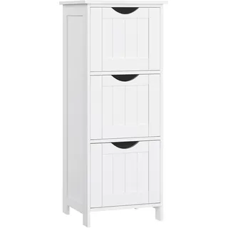 VASAGLE Badezimmerschrank, Badschrank, Beistellschrank mit 3 Schubladen, 30 x 32 x 81 cm, für Badezimmer, Wohnzimmer, Esszimmer, Küche, modern, mattweiß BBC50WT