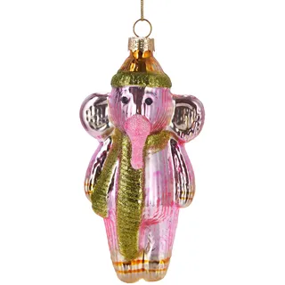 BRUBAKER Rosa Elefant mit Mütze und Schal - Handbemalte Weihnachtskugel aus Glas - Mundgeblasener Christbaumschmuck Figuren lustig Deko Anhänger Baumkugel - 13 cm