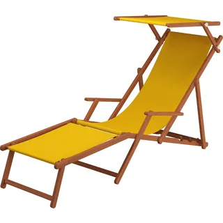 Sonnenliege gelb Liegestuhl Fußteil Sonnendach Gartenliege Holz Deckchair Gartenmöbel 10-302FS - Gelb