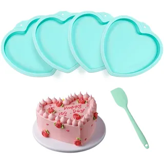 Minnhua 4PCS Silikon Backform Herz Kuchenform Silikon Tortenform 20cm Herzform Backform Herzbackform Silikonformen Backen Schichtkuchen Backform mit Kuchenschaber für 8 Zoll Regenbogenkuchen Grün