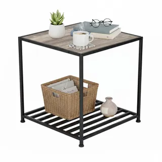 Relaxdays Beistelltisch, mit Ablage, HBT: 50x50,5x50,5 cm, Industrial, Abstelltisch Wohn- & Schlafzimmer, grau/schwarz