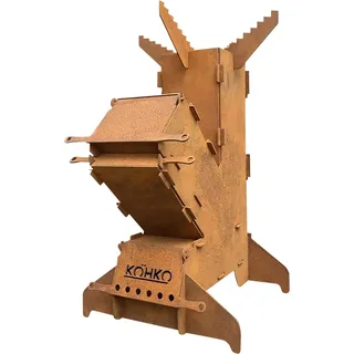 Köhko® Raketenofen S Rocket Stove Campingofen aus 3 mm Cortenstahl Outdoor für BBQ grill Camping multifunktionale Küche für Draußen