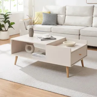 Couchtisch 'Hallevil' mit Schublade 106 x 59 x 44 cm Weiß - Weiß